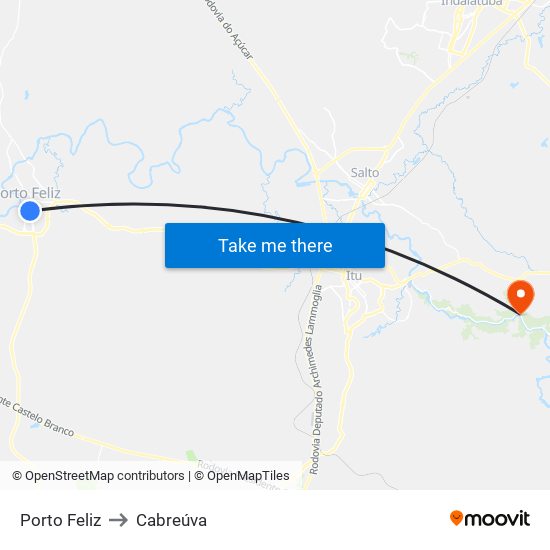 Porto Feliz to Cabreúva map
