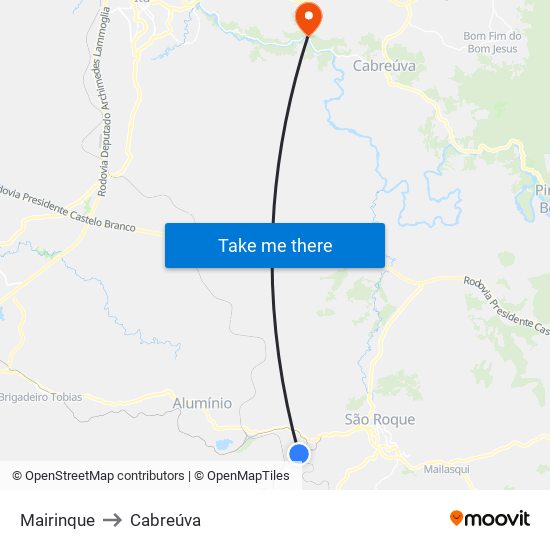 Mairinque to Cabreúva map