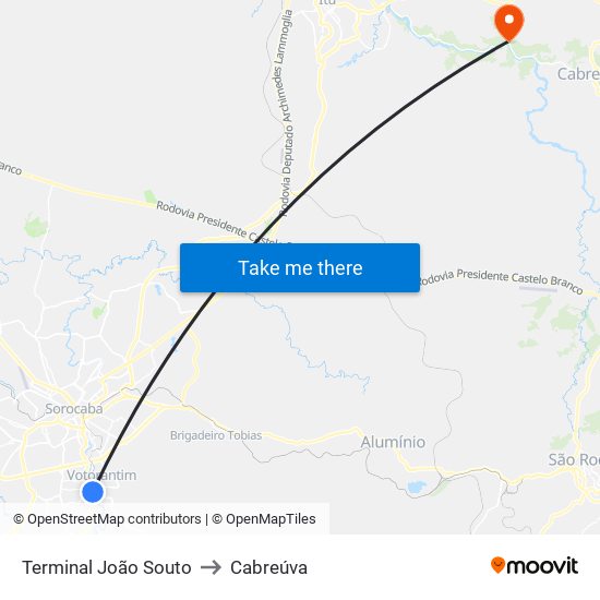 Terminal João Souto to Cabreúva map