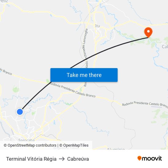 Terminal Vitória Régia to Cabreúva map