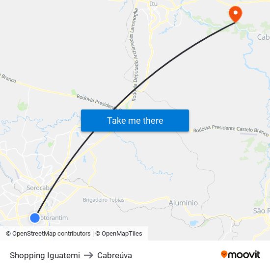 Shopping Iguatemi to Cabreúva map