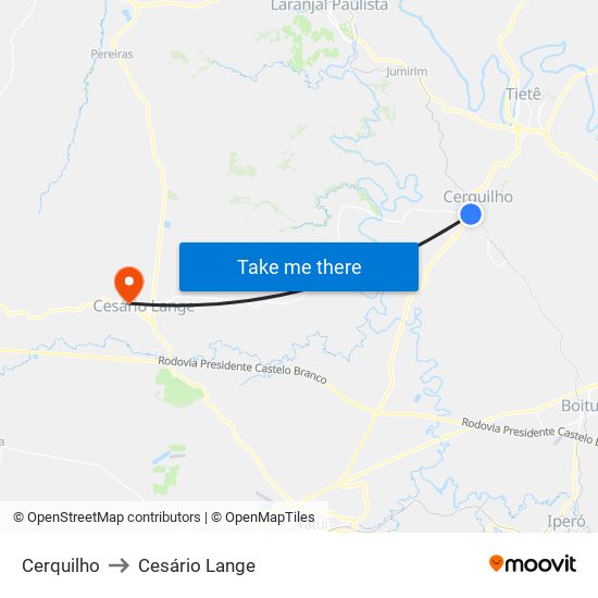 Cerquilho to Cesário Lange map