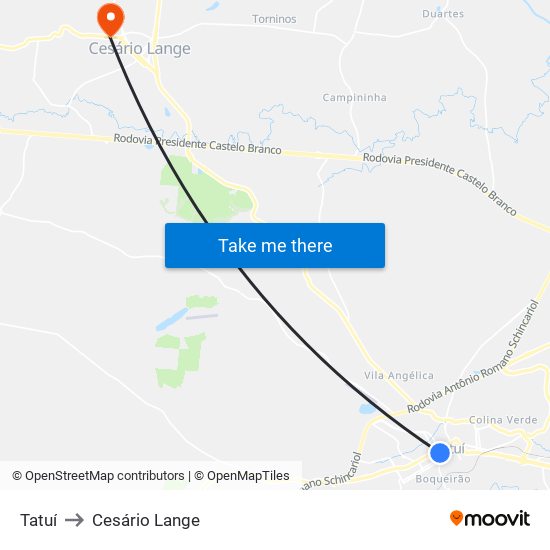 Tatuí to Cesário Lange map