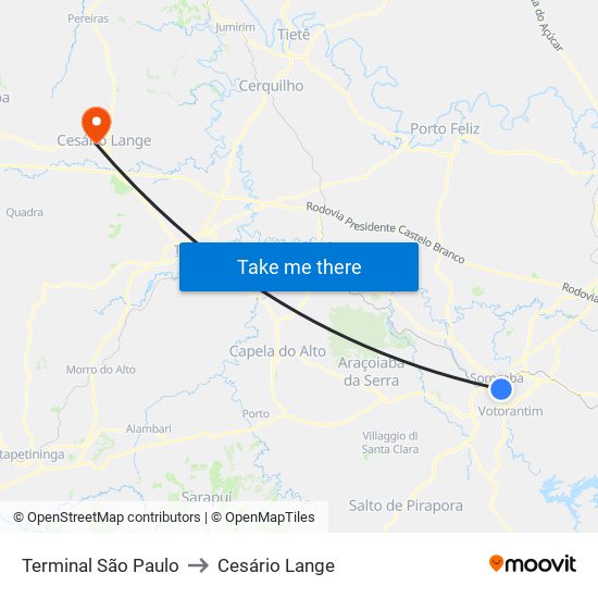 Terminal São Paulo to Cesário Lange map