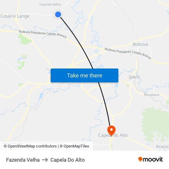 Fazenda Velha to Capela Do Alto map