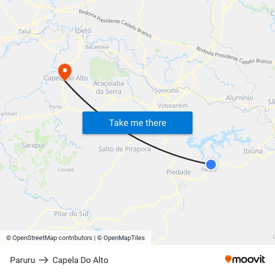 Paruru to Capela Do Alto map