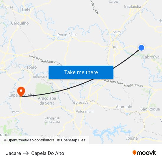 Jacare to Capela Do Alto map