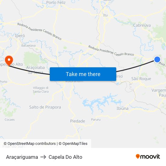 Araçariguama to Capela Do Alto map