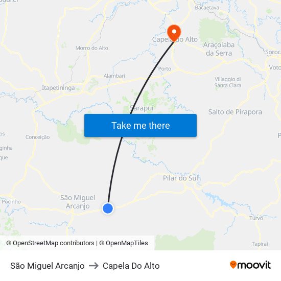 São Miguel Arcanjo to Capela Do Alto map