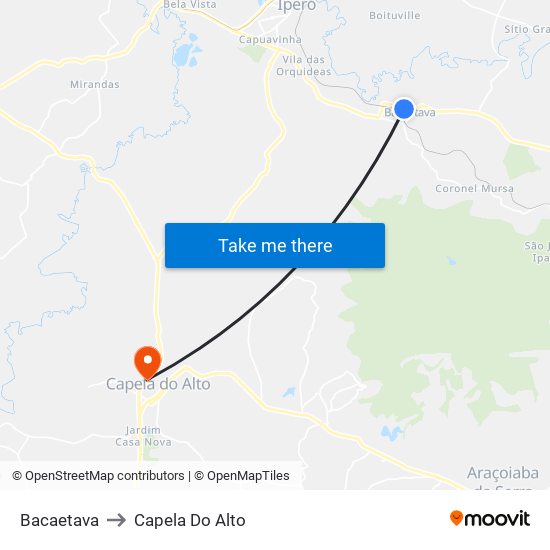 Bacaetava to Capela Do Alto map