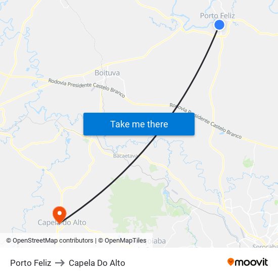 Porto Feliz to Capela Do Alto map