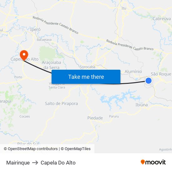 Mairinque to Capela Do Alto map