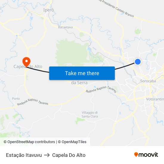Estação Itavuvu to Capela Do Alto map