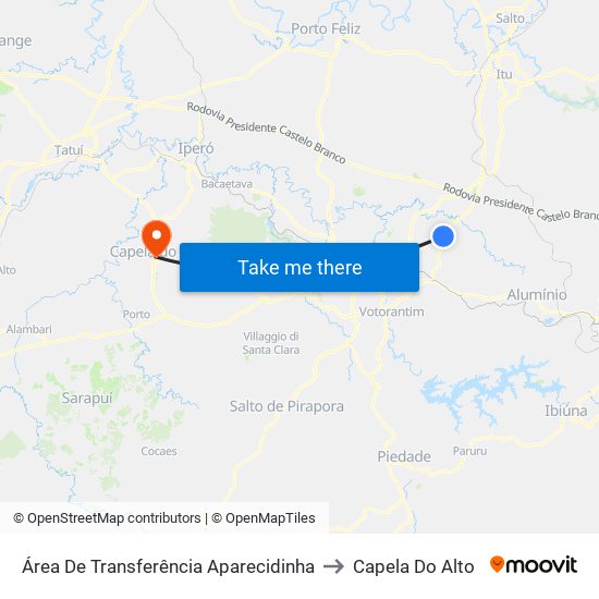 Área De Transferência Aparecidinha to Capela Do Alto map