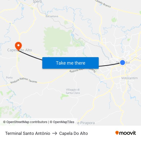 Terminal Santo Antônio to Capela Do Alto map