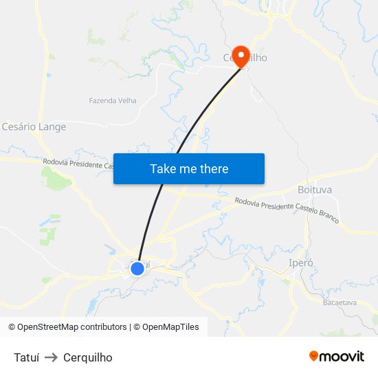 Tatuí to Cerquilho map