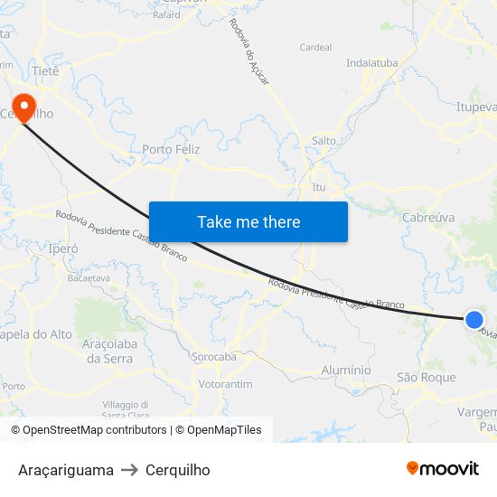 Araçariguama to Cerquilho map