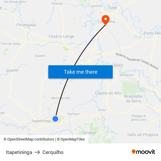 Itapetininga to Cerquilho map