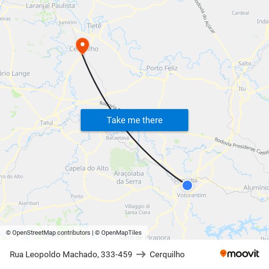 Rua Leopoldo Machado, 333-459 to Cerquilho map