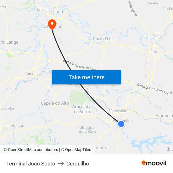 Terminal João Souto to Cerquilho map