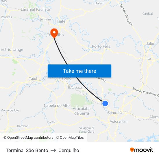 Terminal São Bento to Cerquilho map