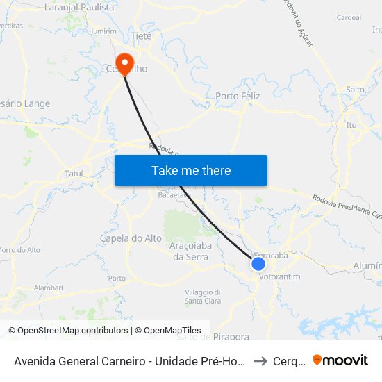 Avenida General Carneiro - Unidade Pré-Hospitalar Da Zona Oeste to Cerquilho map
