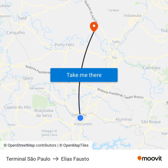 Terminal São Paulo to Elias Fausto map