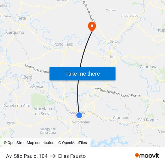 Av. São Paulo, 104 to Elias Fausto map