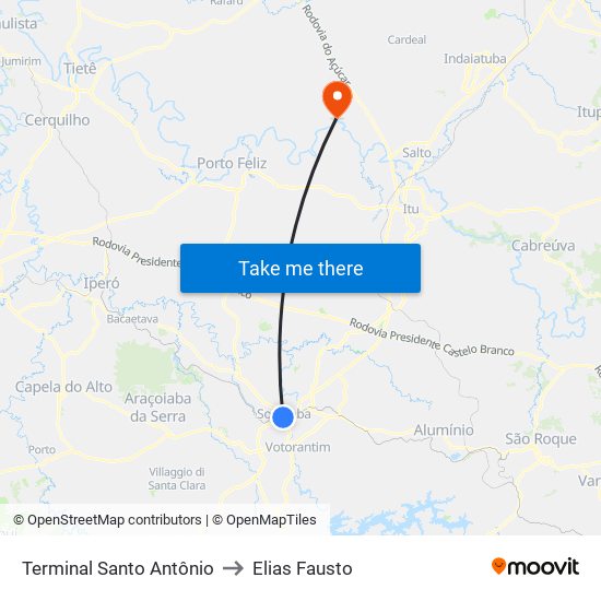 Terminal Santo Antônio to Elias Fausto map