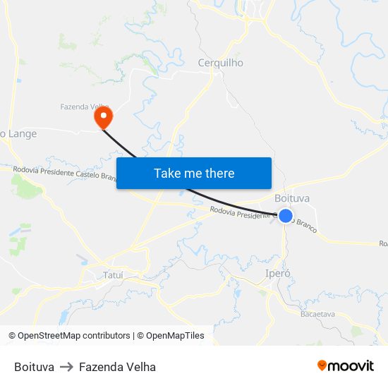 Boituva to Fazenda Velha map