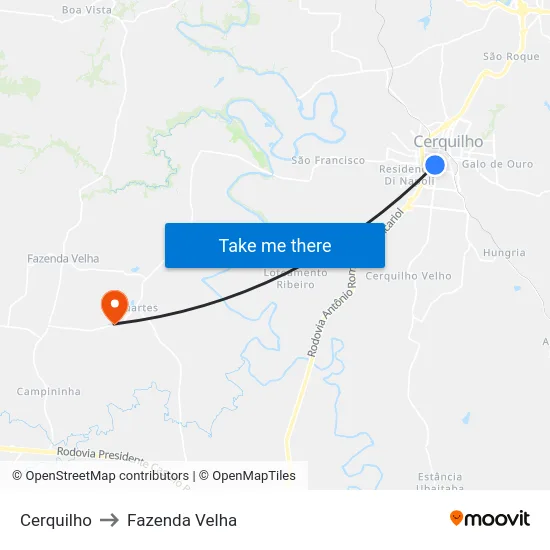 Cerquilho to Fazenda Velha map
