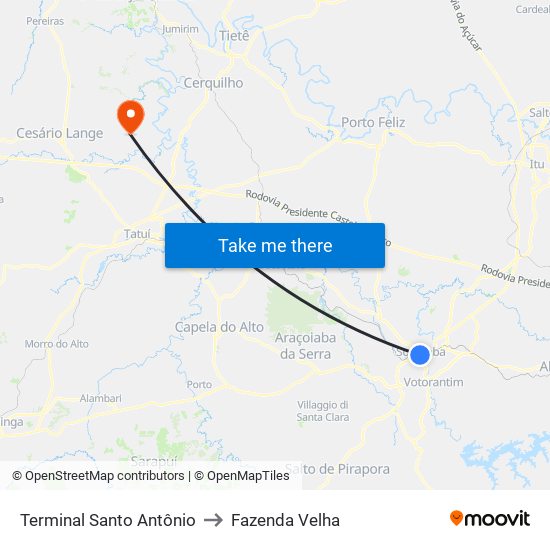 Terminal Santo Antônio to Fazenda Velha map