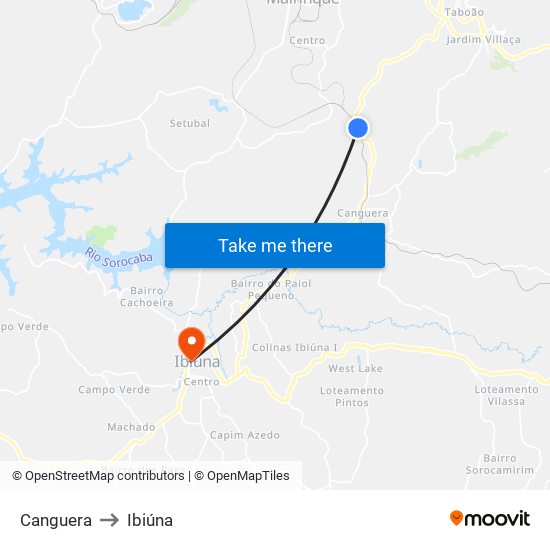 Canguera to Ibiúna map