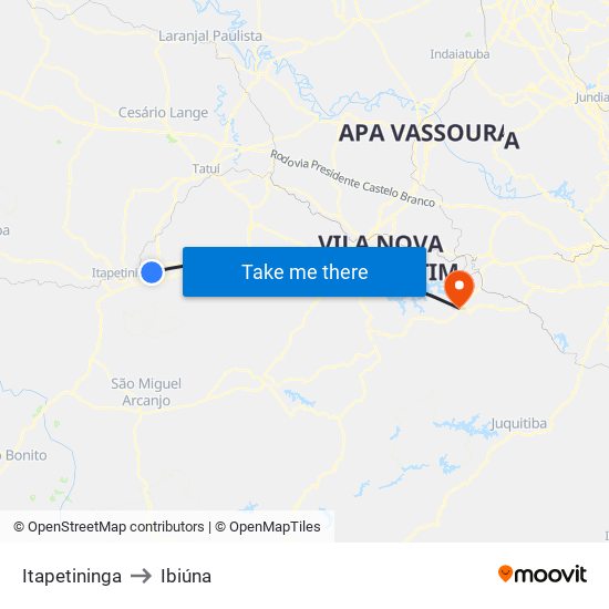 Itapetininga to Ibiúna map