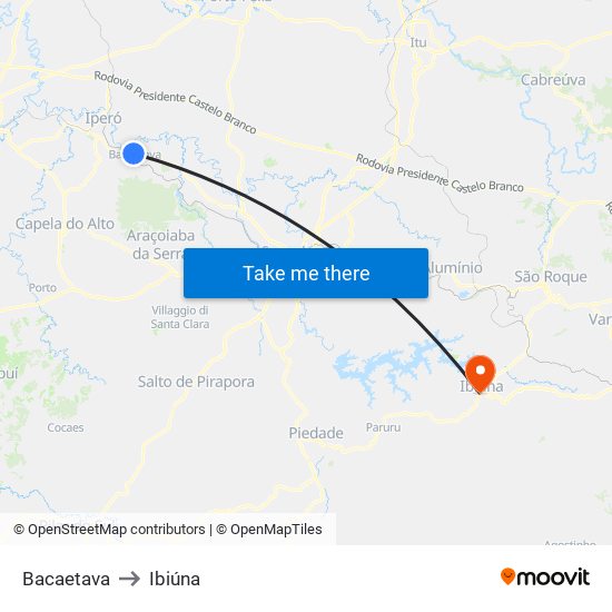 Bacaetava to Ibiúna map