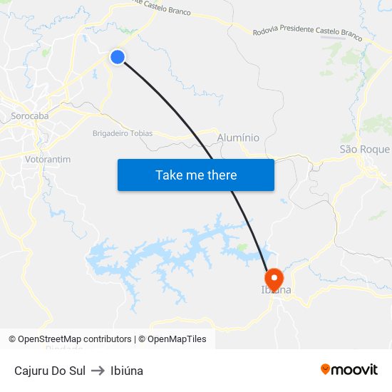 Cajuru Do Sul to Ibiúna map