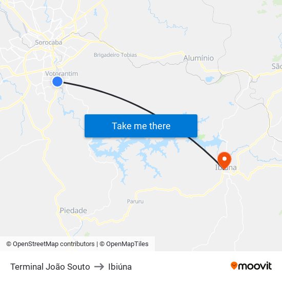 Terminal João Souto to Ibiúna map