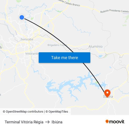 Terminal Vitória Régia to Ibiúna map