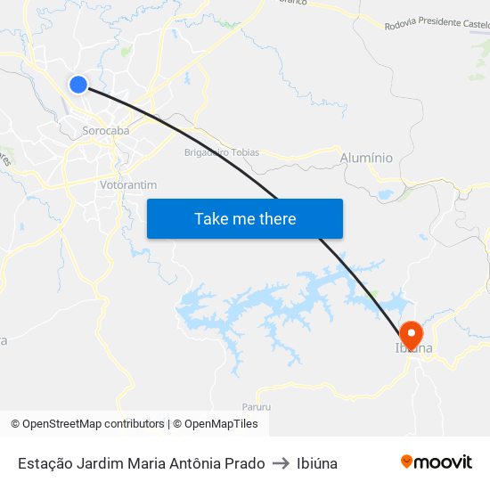 Estação Jardim Maria Antônia Prado to Ibiúna map