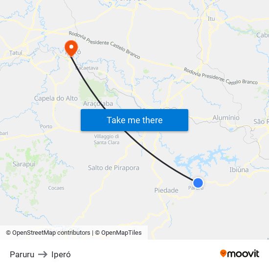 Paruru to Iperó map