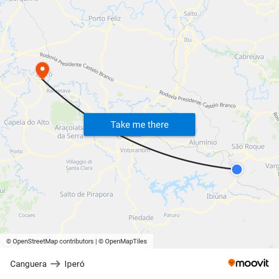 Canguera to Iperó map
