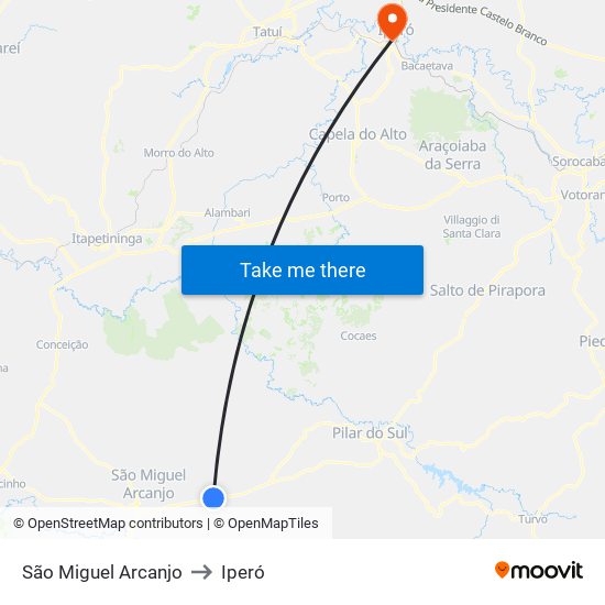 São Miguel Arcanjo to Iperó map