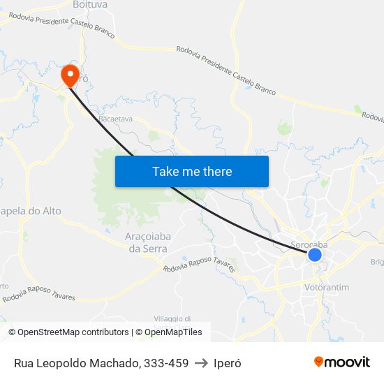 Rua Leopoldo Machado, 333-459 to Iperó map
