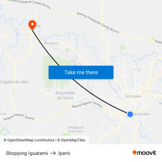 Shopping Iguatemi to Iperó map