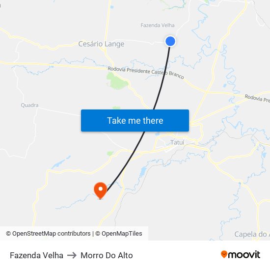 Fazenda Velha to Morro Do Alto map