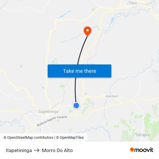 Itapetininga to Morro Do Alto map