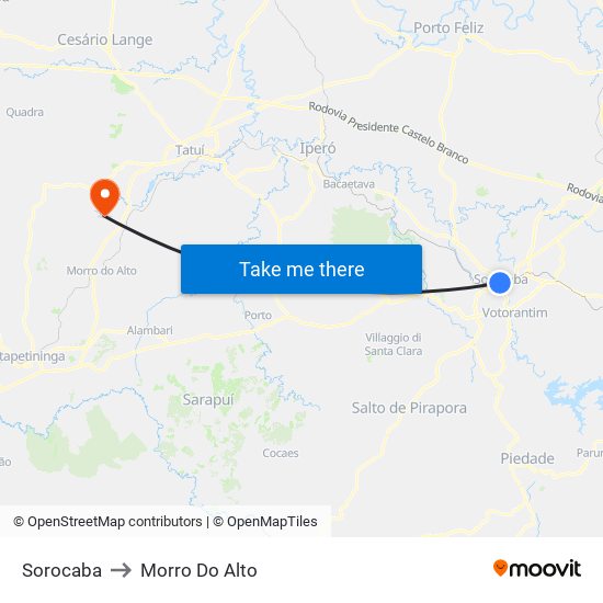 Sorocaba to Morro Do Alto map