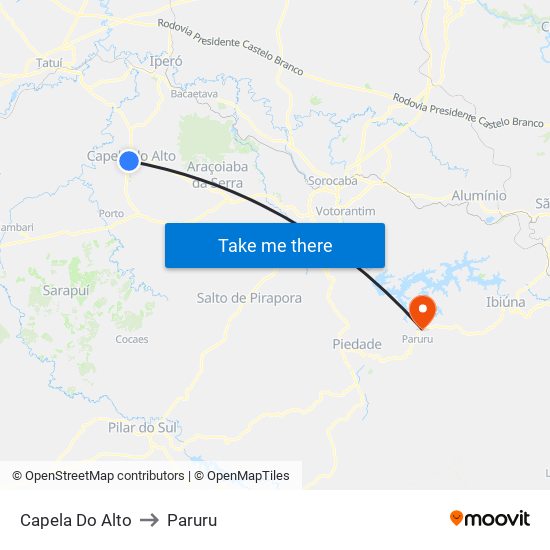 Capela Do Alto to Paruru map