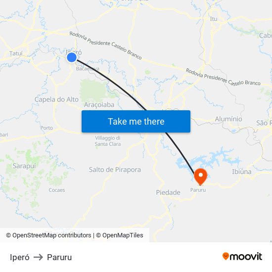 Iperó to Paruru map