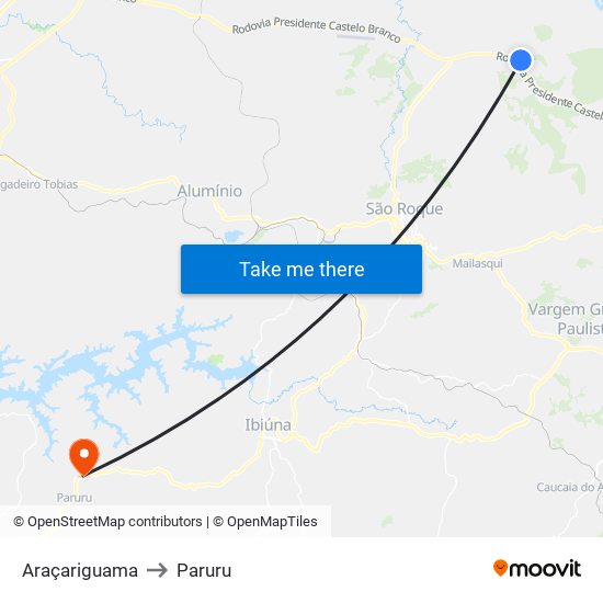 Araçariguama to Paruru map